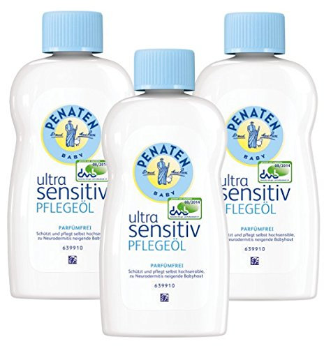 Penaten Ultra Sensitiv Pflegendes Körperöl, parfümfrei, ohne Parfum für hochsensible Babyhaut, Auch für Allergiker geeignet, 3er Pack (3 x 200 ml)