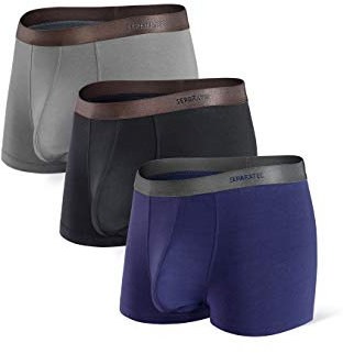 Separatec Herren Boxershorts Glattes Bambus-Rayon mit separaten Beuteln Unterwäsche Boxershorts Stilvolle Badehose, 3er-Pack,L,Kurze Beine: Schwarz+ Dunkelgrau+ Dunkelblau