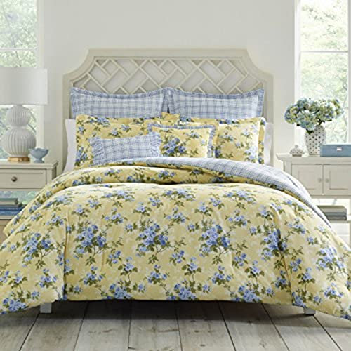 Laura Ashley - King-Size-Bettdecken-Set, Baumwolle, wendbar, inklusive passenden Kissenbezügen mit Euro-Kissenbezügen und Dekokissen (Cassidy Yellow, King)