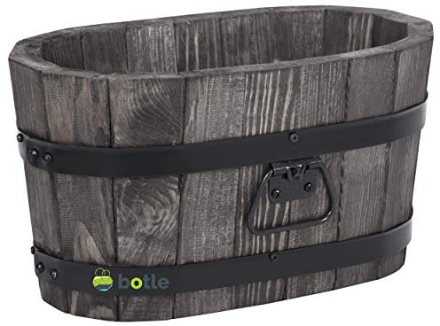 botle Bottiche de madera de pino, maceta de 60 x 35 x 31 cm, palisandro, jardinera de metal, maceta rústica, maceta de madera para el jardín (PALISANDER, 60 x 35 x 31 cm)