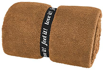 s.Oliver Wellsoft Kuscheldecke 150x200 cm – Super Flauschige Mikrofaser Decke Cognac, hochwertiger Polyesterflausch