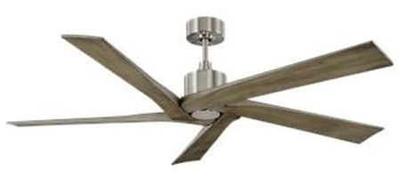 Monte Carlo 5ASPR56BS Aspen 56 Outdoor Ceiling Fan with Remote, 5 Light Grey Weathered Oak Blades, Brushed Steel