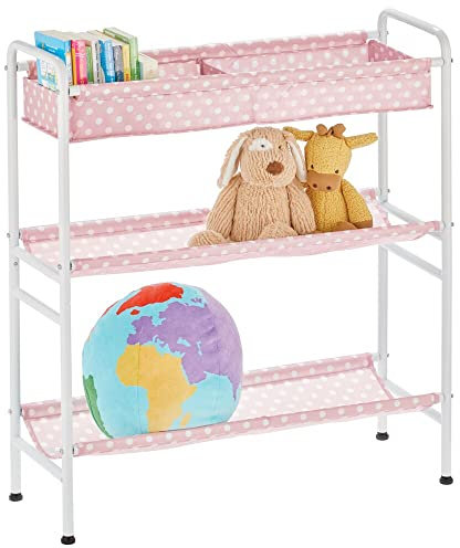 mDesign Kinderzimmer Regal – kompaktes Regalsystem mit 3 Ablagen für Spielzeug, Bücher, Stofftiere und Co. – praktisches Standregal aus Metall und Kunstfaser – rosa/weiß