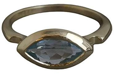 Bague Femme en Argent Sterling Plaqué Or avec Topaze Bleue Marquise - Bijou Élégant et Raffiné (US Size 8 / Diameter 18.2 / EU 57)