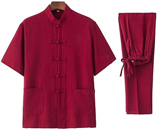 Tai Chi Uniform Leinen – Kampfkunst Set Chinesisch Traditionell Männer Frauen Kleidung Shaolin Kung Fu Wing Chun Taekwondo Baumwolle Trainingskleidung WineRed XL