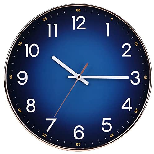 EMITDOOG Wall Clock 12 Inch Modern Wall Art,Quality Silent Quartz Wall Clock Decor for Home Living Room Bedroom Kitchen School/Navy Blue