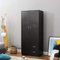 Wooden 2 Door 2 Drawer Wardrobe with Shelf and Hanging Rail Modern Clothes Storage Cupboards Unit for Bedroom Furniture W 77 * D 50 * H 180cm (Black)