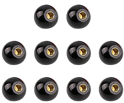 ASFINS Kugelknopf M6, 10 Stücke Klemmknopf M6 Kugelgriff, Schwarz Kugelknöpfe Eingebaute Kupfermutter für Werkzeugmaschine, Schwarz (M6 x 25)