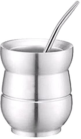 LTLWSH Mate Argentino - Kit Mate con un Vaso para Mate de Doble Pared de Acero Inoxidable y Bombilla para Mate, Resistente y Elegante,Plata