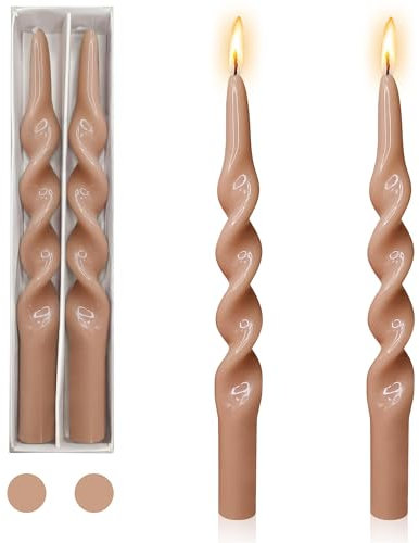 Gedengni Handgefertigte Spiralkerzen – Set mit 2 gedrehten Kerzenwachs, 24 cm hoch, für Heimdekoration, Urlaub, Hochzeit, Party (braun)