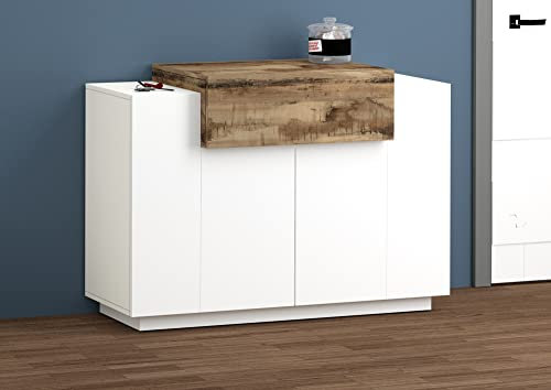 möbelando Schuhschrank Schuhkommode Flurkommode Dielenkommode Flurschrank Catania I Weiß Hochglanz/Ahorn Nachbildung