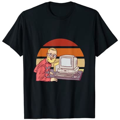 Retro PC - ordenador nerd retro puesta de sol viejo Gadgets geek Camiseta