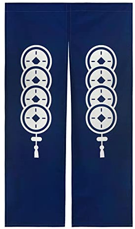 LIGICKY Japanischer Stil dick Leinen Noren Lang Vorhang TürVorhang Raumteiler Tapisserie für die Heimtextilien 85 x 150 cm, Blau (alte chinesische Münzen)