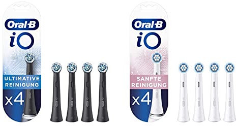 Oral-B iO Ultimative Reinigung Aufsteckbürsten, 4 Stück & iO Sanfte Reinigung Aufsteckbürsten für elektrische Zahnbürste, 4 Stück, sanfte Zahnreinigung mit iO Technologie, briefkastenfähige Verpackung