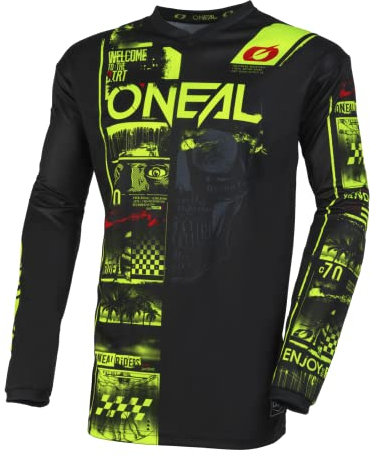 O'NEAL | Motocross-Shirt langarm | MX MTB Mountainbike | Passform für Maximale Bewegungsfreiheit, Eingenähter Ellbogenschutz | Element Jersey Attack V.23 | Erwachsene | Schwarz Neon-Gelb | Größe XXL