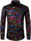 PARKLEES Men's Luxury Gold Prom Design Slim Fit Long Sleeve Button up Party Dress Shirts Black Multicolored XL