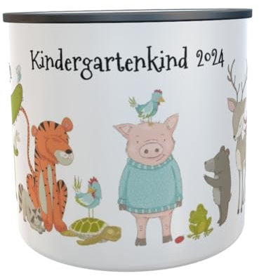 Kindergarten Tasse Tiere mit Namen Emaille-Becher Kindergartenkind 2024 Geschenk KInder (Tiere bunt)