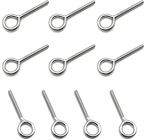 YDHfdc 10 Piezas M4 Perno de Anillo Pernos de ojo de acero inoxidable Cáncamo de Vástago Largo Adecuado Para Fijar y Colgar Artículos