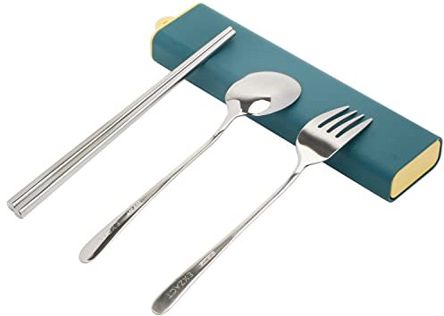 Exzact Cutlery Set in a Case - Chopsticks Spoon Fork 18/10 Stainless Steel Portable Travel Camping Lunchbox - Korean Japanese Bento -Dishwasher Safe