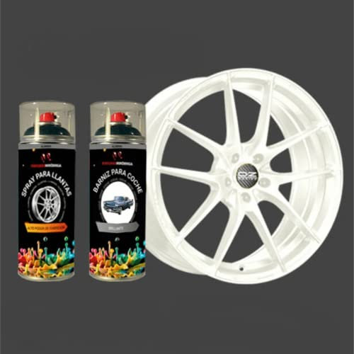 Pinturas Mirobriga Spray para llantas color Blanco puro + Spray Barniz Transparente brillante
