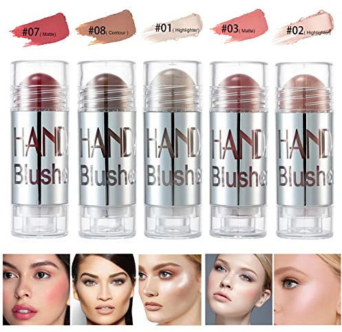 Joyeee 5 Farben Face Blush Stick, Matte Highlight Blush Contouring Stick Multifunktional Stick, Langanhaltender, Wasserfester, Natürlicher, Glatter Rouge-Cremestift für Wangen, Augen und Lippen