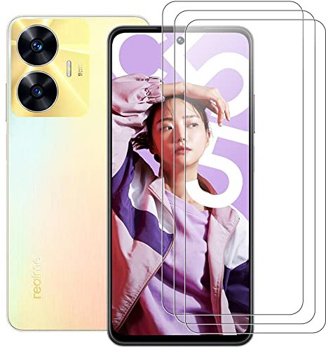 MEMELOKA Protector de Pantalla para Realme C55, 3 Piezas [Antiarañazos][Antihuellas][Alta Sensibilidad] 9H Dureza Cristal Templado Realme C55