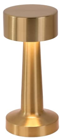LNGODEHO Lámpara de mesa recargable inalámbrica con mancuernas doradas, lámpara de escritorio LED portátil de metal con sensor táctil de mano y 3 niveles de brillo para dormitorio