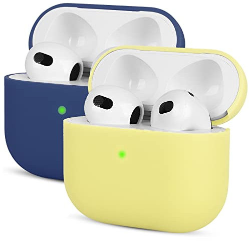 Mocarheri 2X Kompatibel mit AirPods 3 Generation Hülle 2021, Ultra-dünnes, Silikon Stoßfeste Weiches Schutzhülle für AirPods 3, Voller Schutz für AirPods 3 Case Cover,Dunkelblau/Gelb