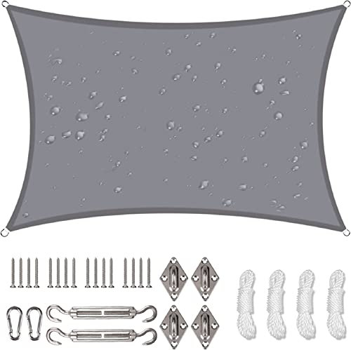 NAKIHOUSE Sonnensegel Wasserdicht mit Befestigungs Kit, 2 x 4 m UV Schutz Sonnenschutz Segel für Garten, Balkon & Terrasse (Hellgrau)