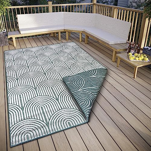 Hanse Home Pangli Outdoor Teppich Wetterfest – Wendeteppich Skandinavischer Boho Style Wasserfest Einfarbig Geometrisch 3D-Effekt für Garten, Balkon, Terrasse, Wohnzimmer – Grün, 200x290cm
