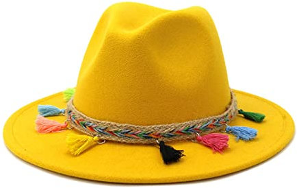 Fedora Trilby Filzhut Hut Modischer Zylinder Herren Jazzhut Flachkrempig Großer Krempenhut 58Cm Gelb