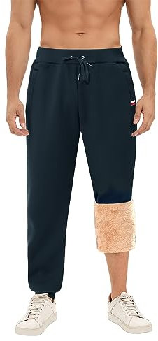 PASUDA Pantaloni da Jogging Uomo in Pile Invernali Pantaloni Jogger Uomo con Coulisse Pantaloni Lunghi Casual in Vita Elastico Pantaloni Sportivi Cotone con Tasche con Zip (Marina, L)