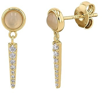 NOELANI Ohrstecker 925 Sterling Silber Damen Ohrschmuck, mit Achat, Zirkonia synth., 1,9 cm, Gold, Kommt in Schmuck Geschenk Box, 2036983