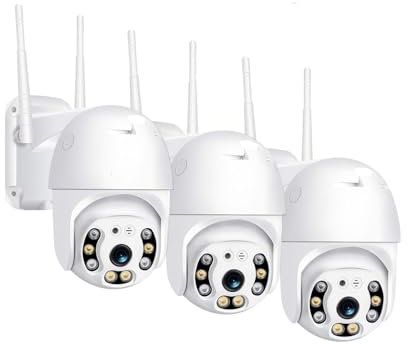 081 Store - 3 PEZZI Telecamera wifi esterno 360° con visione notturna a colori, Videocamera ptz da esterno con rilevamento del movimento, audio bidirezionale ed app icsee