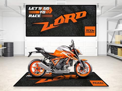 wibeart MPM Motorradmatte für KTM-Motorradmodelle „Lord“, waschbar, rutschfest, öl- und wasserabweisend, Parkgrubenmatte für Garage, Ausstellungsraum, Werks | Größe 1: 86.6 x 39.4/220 x 100 cm