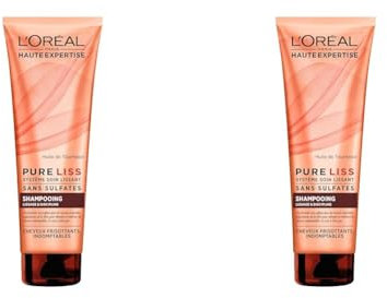L'Oréal Paris Pure Liss Shampoing Sans Sulfate à l'Huile de Tournesol - Lissage & Discipline - Cheveux Frisés & Indomptables - 250 ml (Lot de 2)