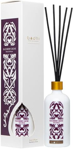 Bodhi® Premium Raumduft BlackBerry Grove 90 ml – Duftstäbchen mit zartem Fruchtduft für Ihr Zuhause und Badezimmer, im weißen Design, Aroma Diffuser ohne Alkohol