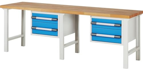 eurokraft | Werkbank | Baukastensystem Serie 7000 | 4 Schubladen | extrabreit | BxT 2500 x 700 mm