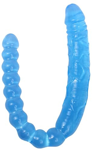 ReptiLeisure 17.7 Inch Double Ended Dildo, Realistic Penis and Beads Flexible Double Dong Adult Sex Toys for Lesbian (Blue)