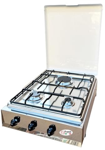Fornello 3 fuochi a gas Metano con piano in acciaio inox estraibile per uso esterno Valvolato Made in Italy - 330/AGPS/MT