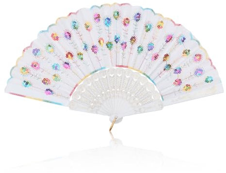 lvzhen Hand Fan Folding, Lace Spanish Fan Peacock Pattern Folding Fan Plastic Handheld Fan for Women Suitable for Wedding Engagement Dancing Birthday Party Cosplay (White2)