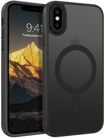 DUEDUE Cover Magnetica per iPhone XS Max 6.5[Compatibile con MagSafe], Custodia Opaca per iPhone XS Max Case con Pulsante metallico Ultra-Sottile TPU Silicone Anti-Scivolo, Nero