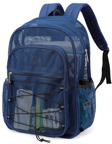 TINYAT Netz-Rucksack für Damen und Herren, strapazierfähig, durchsichtig, transparent, für Strand, Reisen, Fitnessstudio, Schwimmen, Blau/8010