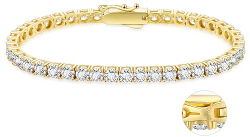 KRKC&CO Tennisarmband Silber 925 für Damen, 4mm Tennis Armband 14K Gold beschichtet, Zirkonia Kristall Armband Iced Out, Geburtstag Geschenk für Frauen Mädchen [Größe 16,5cm]