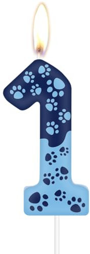 Candela per il primo compleanno con zampa di cane blu, decorazioni per torte con zampa di cane blu, candela per feste, candela blu numero 1 per torta, decorazioni per torta per ragazzo ragazza 1 °