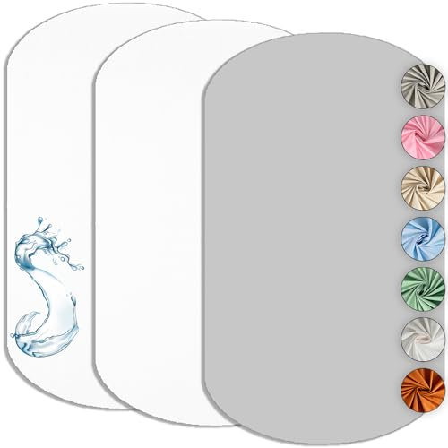 2X Spannbettlaken beistellbett 100% Baumwolle + 1X Matratzenschoner 100% wasserdichtem Material - Set 3X - Kompatibel Iora, Oeko-TEX (Weiß/Grau, 60 x 80 cm)