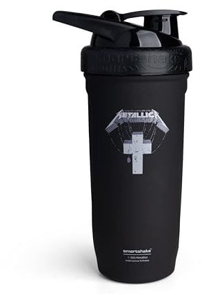 SmartShake Rockband Reforce Stainless Steel Protein Shaker Bottle 900 ml | 30 oz - Leakproof Screw-on Lid - BPA Free – Unisex - Metallica, Master of Puppets Logo on Bottle