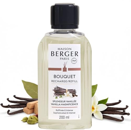 MAISON BERGER Reed Diffuser Refill Vanilla Magnificence 200 ml | Vanilla Magnificence 200 ml refill for reed diffusers, continuous diffusion around 4 weeks, no flame