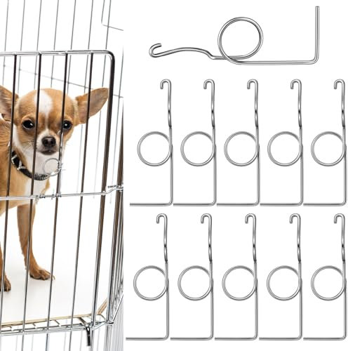 Yaocom 10 Pcs Stainless Steel Wire Door Cage Latches Wire Crate Latch Lock for Fixing Dog, Cat, Bunnies, Hamsters, Squirrels, Birds, Pet, Small Animal Cage Door Hook, 4-3/5 Inches