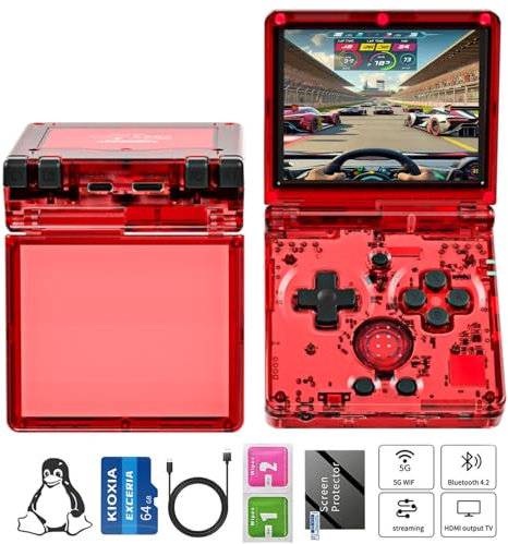RG35XXSP Console di gioco portatile RG35XX SP Clamshell Retro Console di gioco con scheda TF 64G Giochi precaricati 5532 Console di gioco portatile con schermo da 3,5 pollici Batteria 3300mAh 5G WiFi